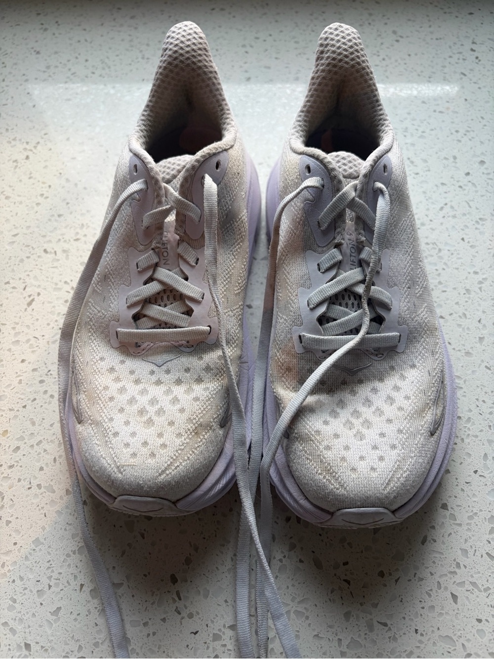 Hoka White and Light Gray Cushioned Running Sneakers - Picture 2 of 10